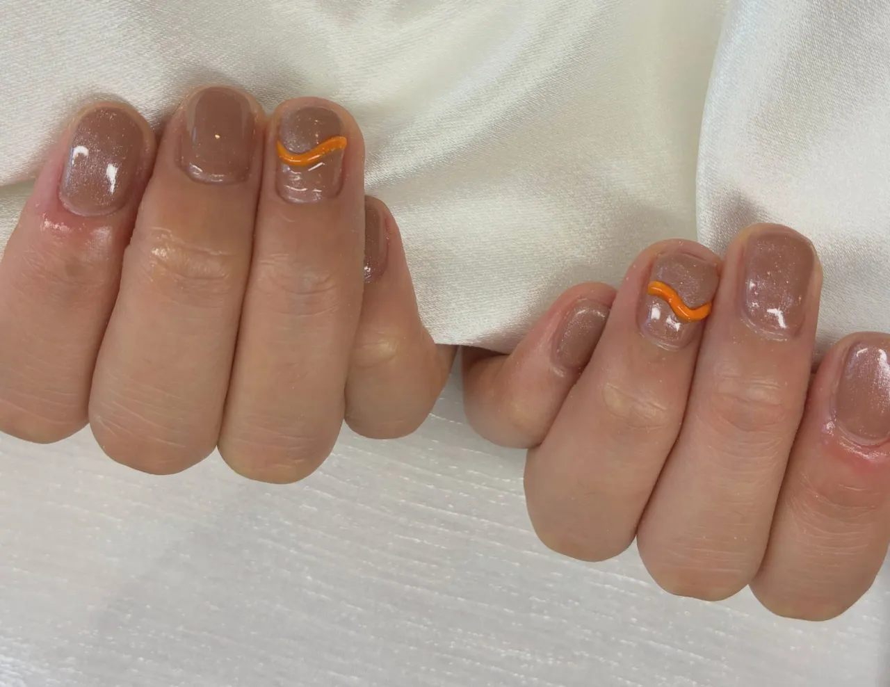 🤎ブラウンベージュ×オレンジラインネイル🧡✨